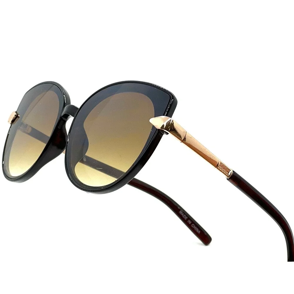 Womens Cat Eye Sunglasses Designer Fashion Shades Bronze Brown Lens Oversized‎